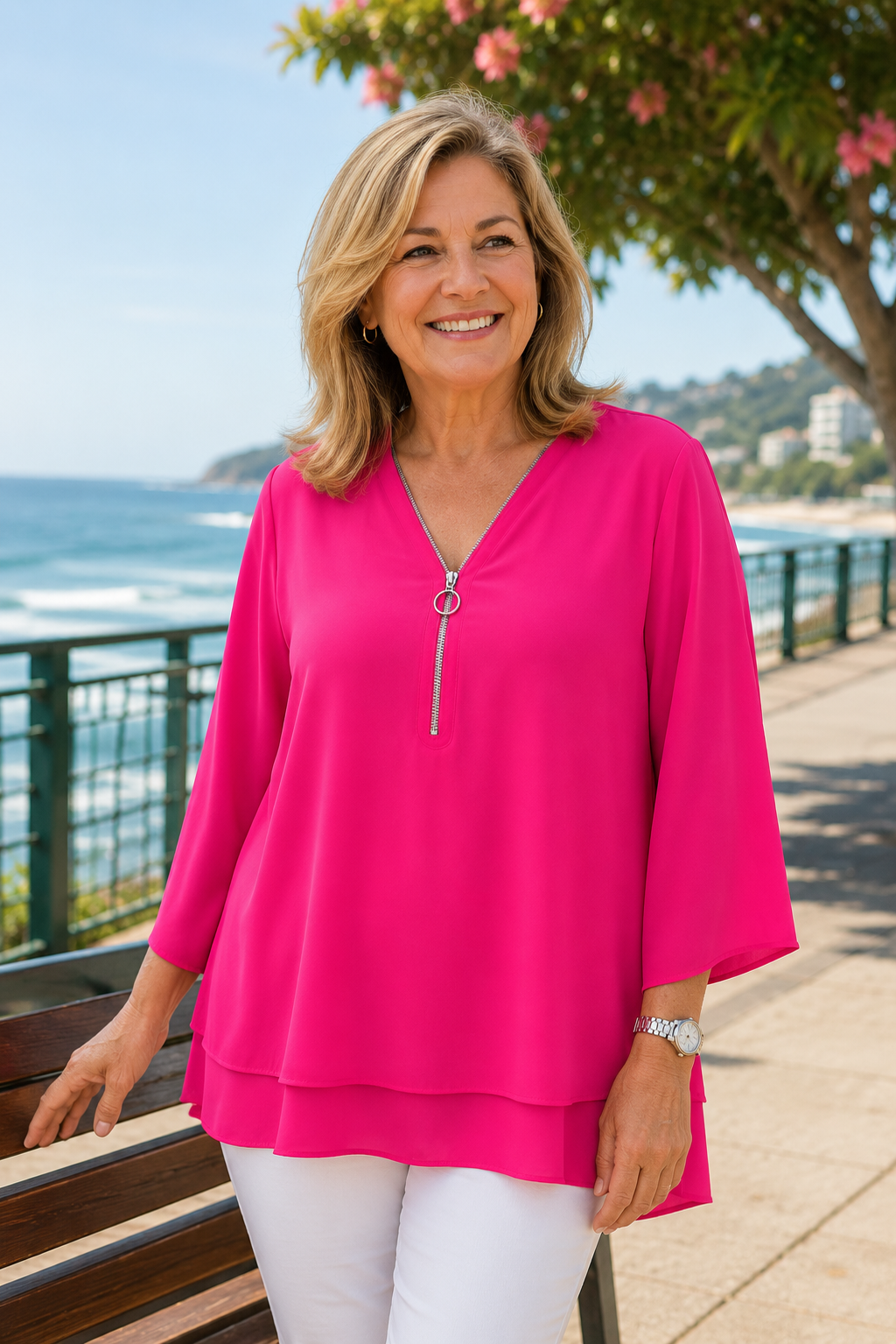 Sienna | Lightweight Chiffon Zipper Blouse