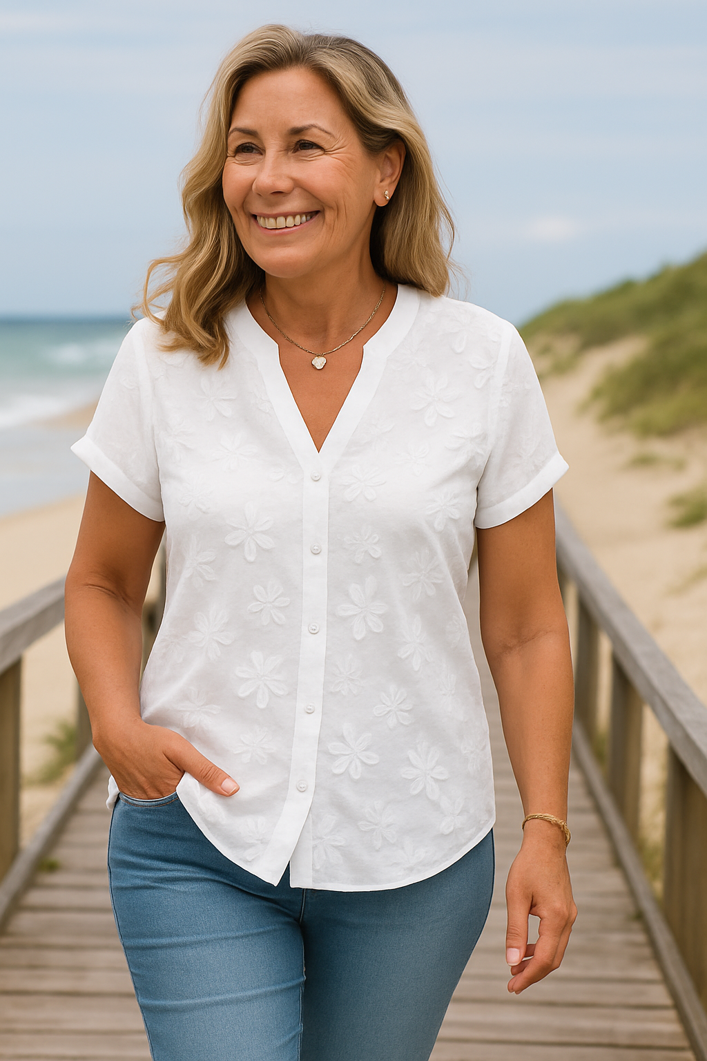 Rena Natural Cotton-Linen Top