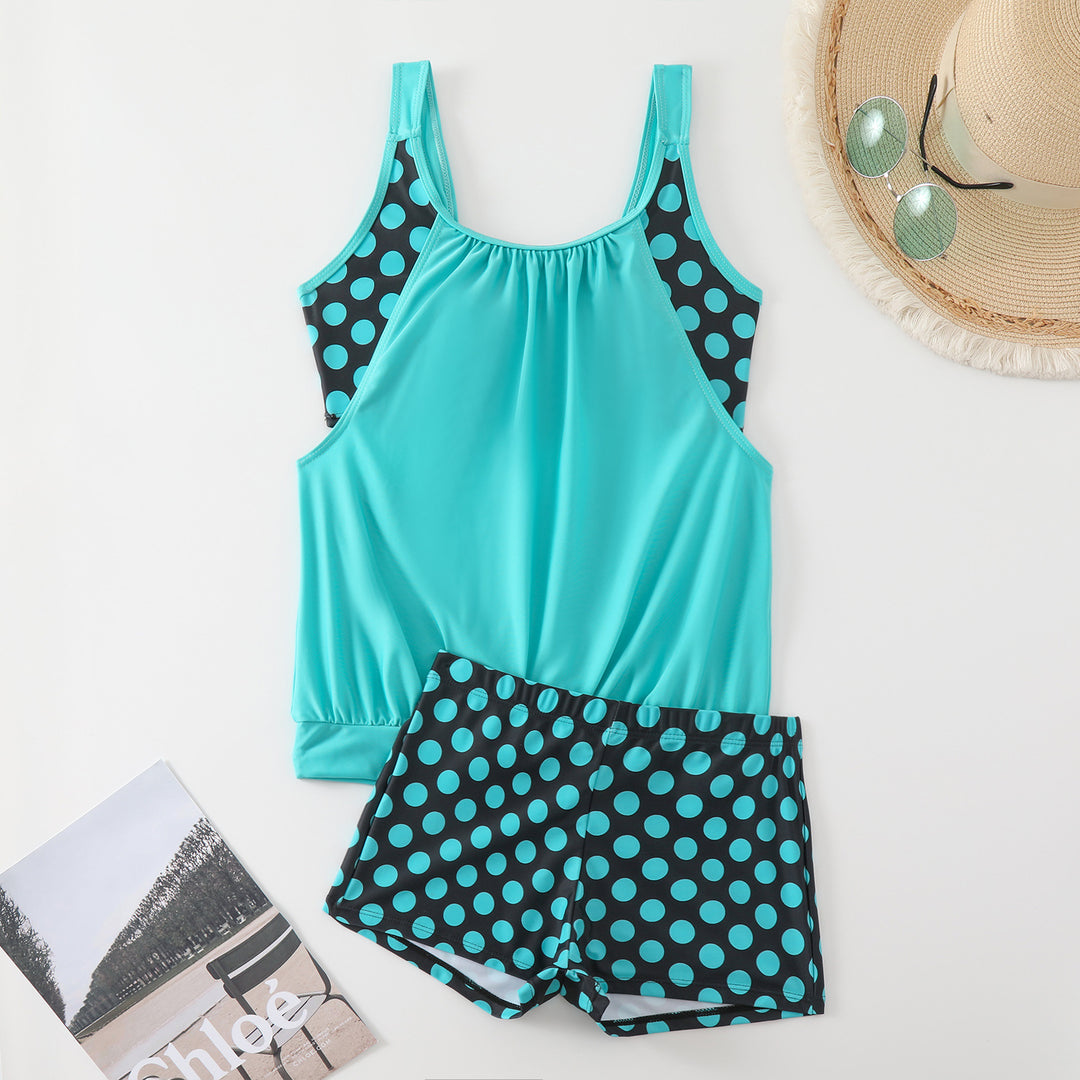 The Serenity Dot Tankini Set – Flattering Coverage & Matching Shorts